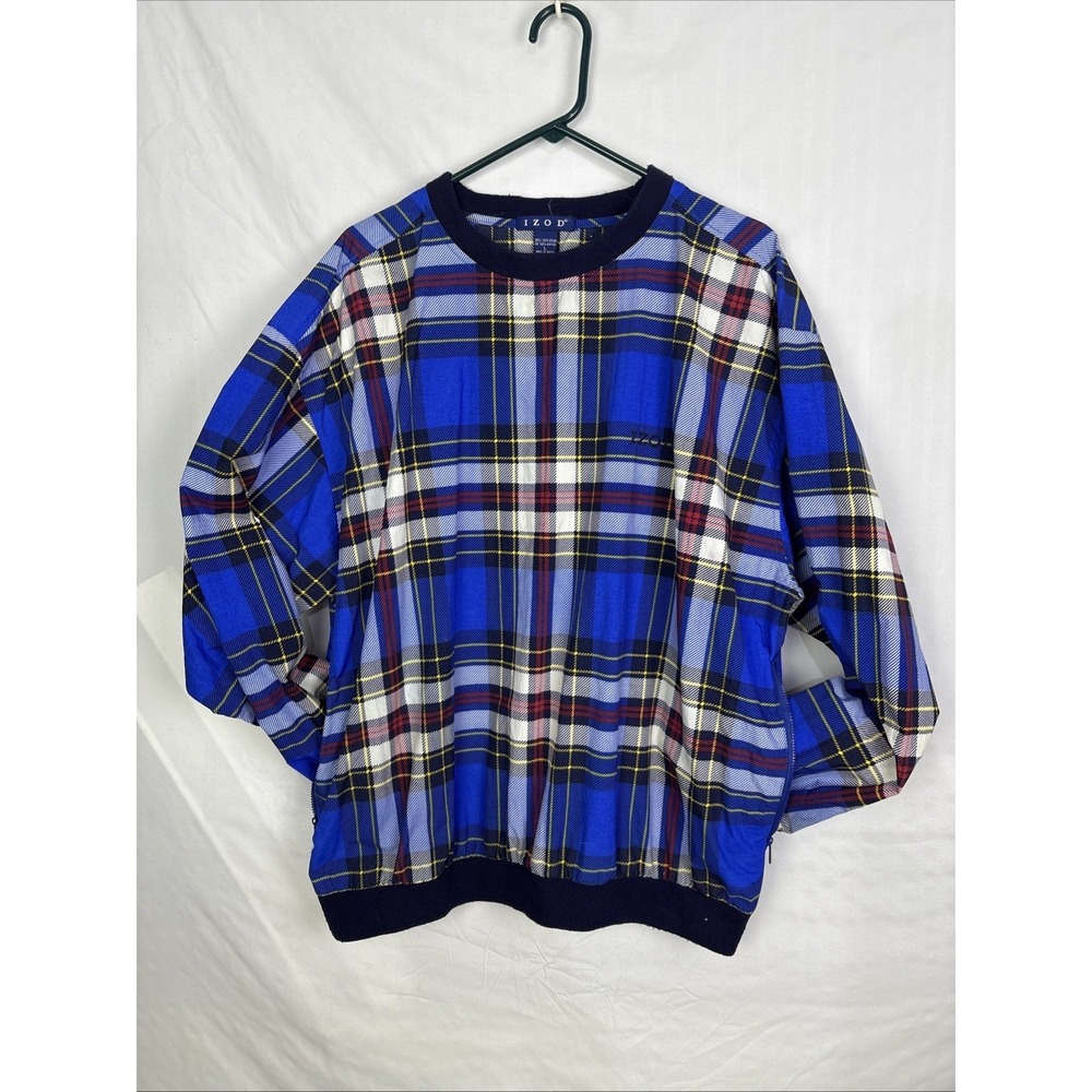 Vintage‎ Izod Tartan Blue Plaid Golf Pullover Long Sleeve Size Large